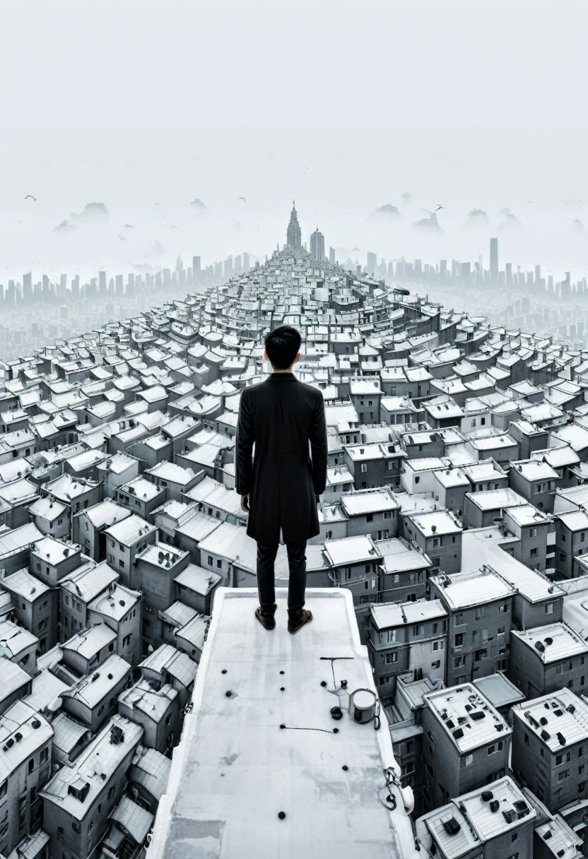 Person Standing on the Rooftop, (masterpiece, best quality, Professional, perfect composition, very aesthetic, absurdres, ultra-detailed, intricate details:1.3), by Tang Yau Hoong