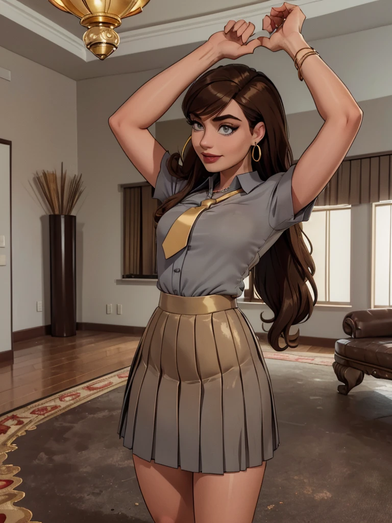Gaping pussy, naked, under boob dress shirt, mini skirt