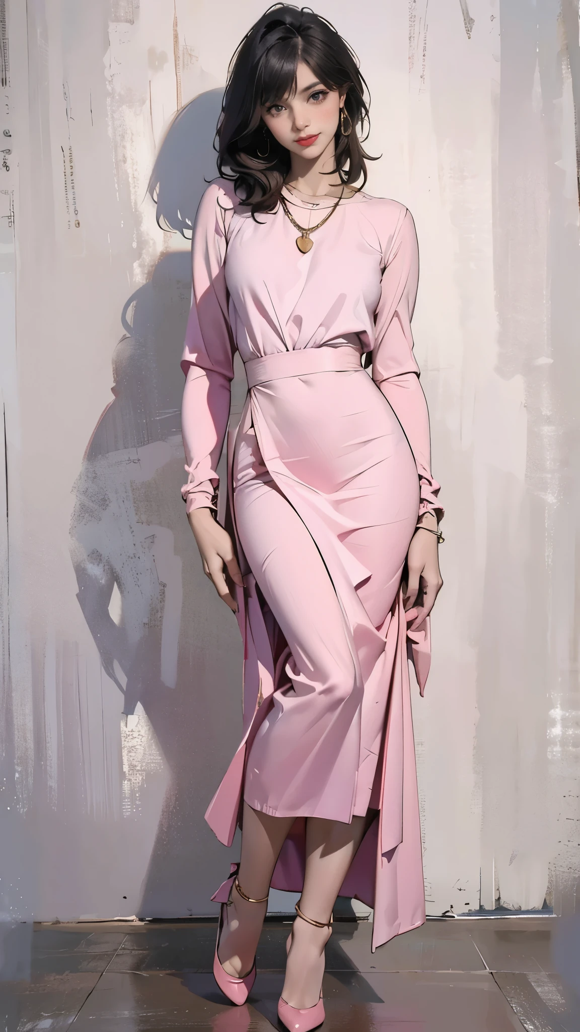 (best quality,4k,8k,highres,masterpiece:1.2), ultra-detailed,(realistic,photorealistic,photo-realistic:1.37),  Asian woman, jet black hair, warm brown eyes, delicate physique, carrying the grace and strength of a woman who has made a home in a foreign land, she's wearing elegant blouses and skirts, with a thin gold necklace bearing her children's initials, this classic and modest style not only enhances her delicate features but also accentuates her devotion to her family, she carries a determined gaze and a compassionate smile, set against the backdrop of her modern, luxury apartment in the city center, where minimalist aesthetics blend beautifully with traditional Korean elements, she has a practical hairstyle, well-manicured nails, classic footwear, minimal makeup, and functional accessories, the apartment is filled with warm lighting, and the windows offer a cityscape view, her home is a reflection of her personality - gentle yet resilient, with a keen focus on details, she navigates her family environment with an aura of determination, exhibiting her unyielding determination and active lifestyle, her hands, super finely detailed, are often busy with the management of her home, she exhibits her full body confidently, a testament to her inspiring journey and daily accomplishments, the ambiance is devoid of any logos, focusing solely on her and her exceptional vision.