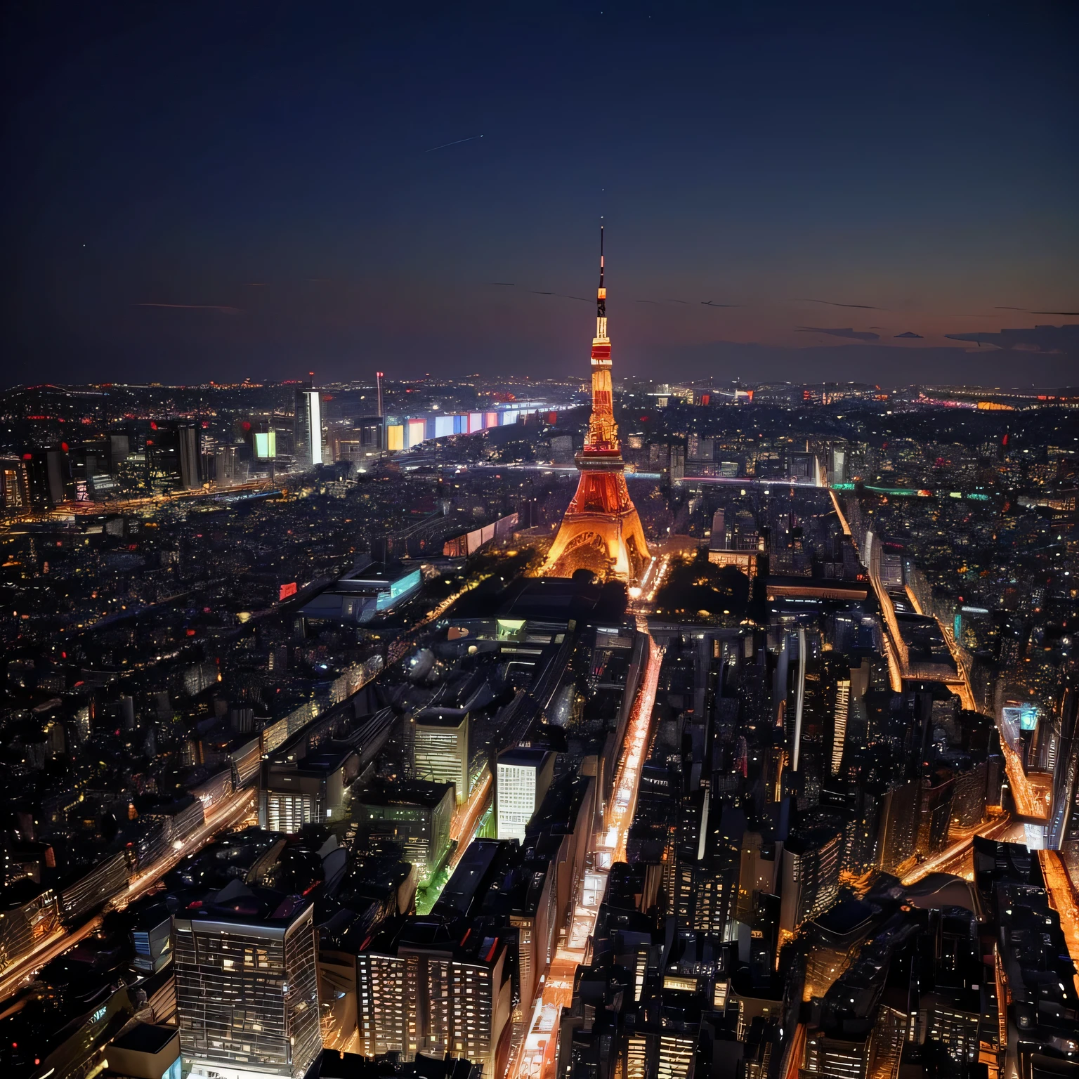 A Japanese realstic girl picture with tokyo tower Night view city lights