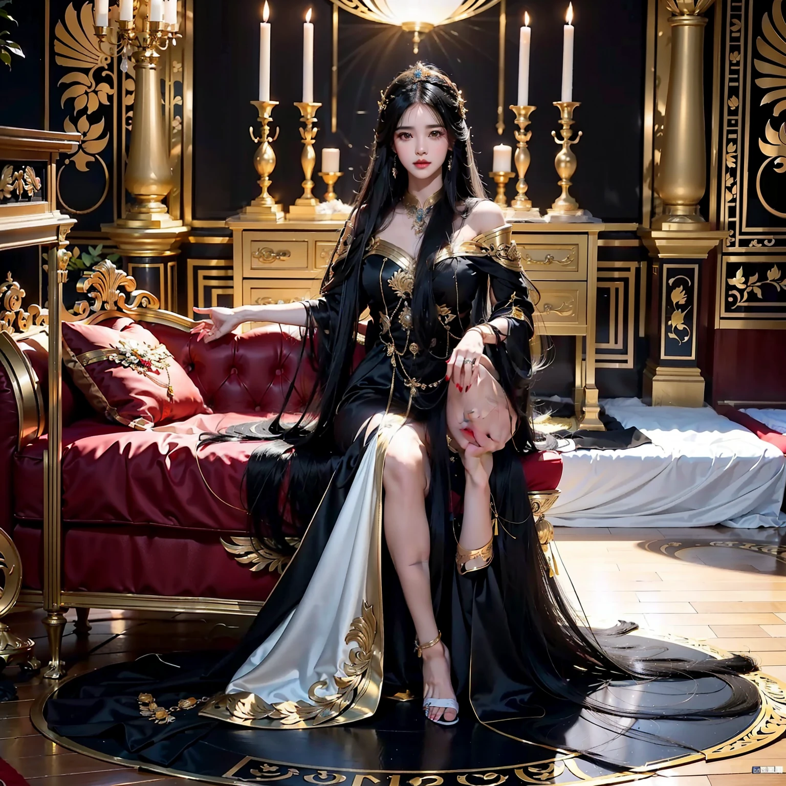 hiper beautiful mulher branca de neve moderna hiper-realista, roupa amarela, saia azul e detalhes em vermelho bota longa vermelha 16k fundo medieval futurista cabelos longos pretos hiper-realista fundo Steampunk, close fotografia e darkness.