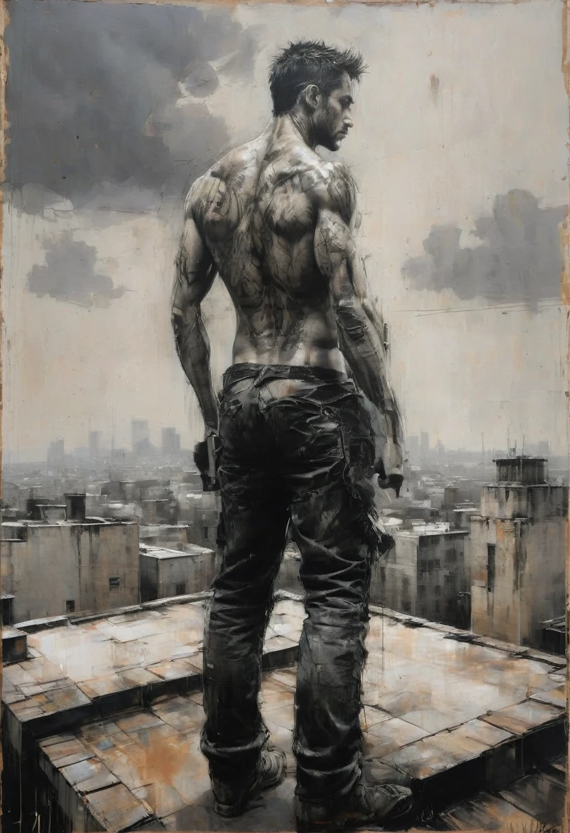 Person Standing on the Rooftop, by Guy Denning, best quality, masterpiece, very aesthetic, perfect composition, intricate details, ultra-detailed