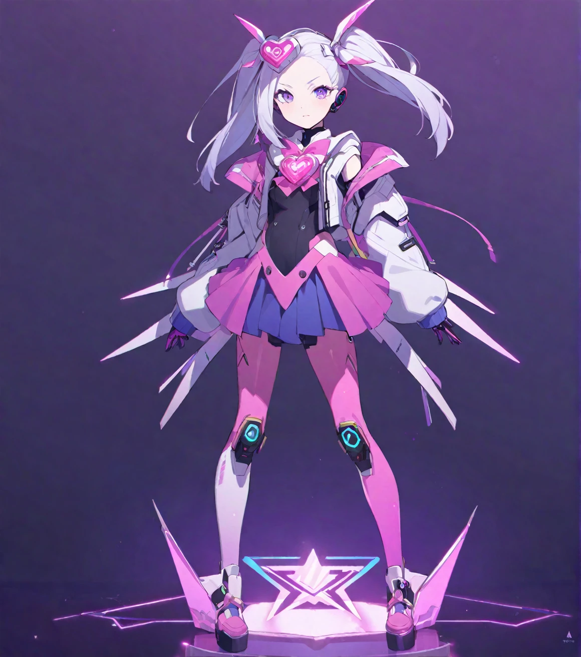 , High resolution, girl,cyber punk,High-performance Android,Are standing,Character portrait,Magical girl,Are standing,whole body,Simple Background,high school student