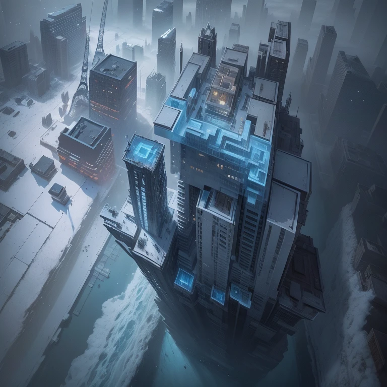 there is a picture of a painting of a city with a lot of buildings, concept art-h 0, detailed 4k concept art, ultra detailed concept art, highly realistic concept art, hyperdetailed concept art, hard edges concept art, winter concept art, pristine concept art, clean concept art, industrial futuristic ice mine, 4 k concept art