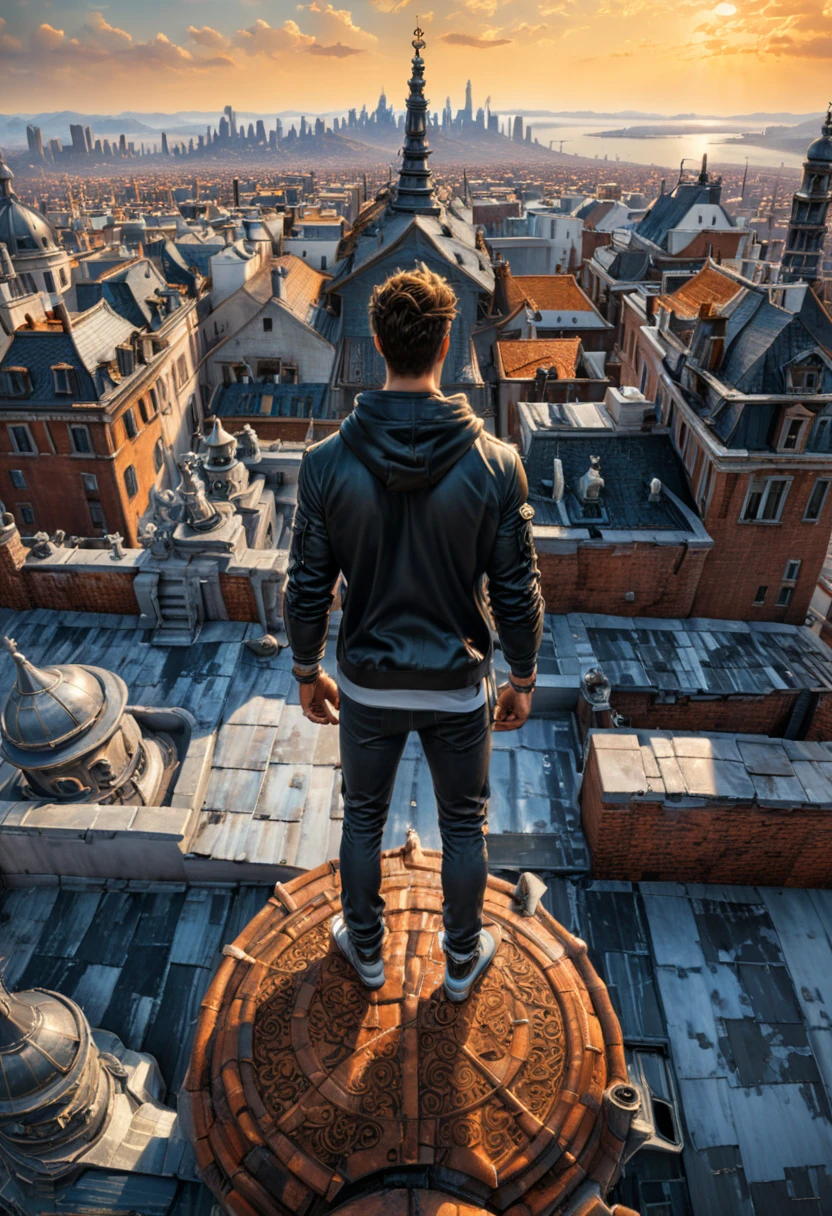 Person Standing on the Rooftop, (masterpiece, best quality, Professional, perfect composition, very aesthetic, absurdres, ultra-detailed, intricate details:1.3), by greg rutkowski