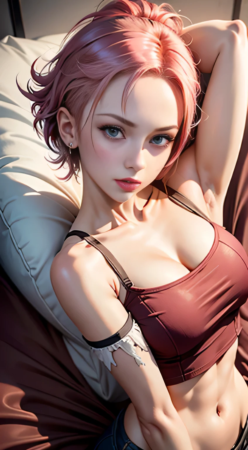 an adorable anime girl with bald head, detailed facial features, full lips, large expressive eyes with long eyelashes, wearing a loose baggy white shirt and a thong, laying seductively on a bed, (best quality,4k,8k,highres,masterpiece:1.2),ultra-detailed,(realistic,photorealistic,photo-realistic:1.37),extremely detailed, intricate details, lifelike skin, natural lighting, volumetric lighting, dramatic lighting, cinematic lighting, highly detailed background, elegant, beautiful, sensual, erotic, charming, cute, fantasy, anime style, bald head with white pigtails and bangs