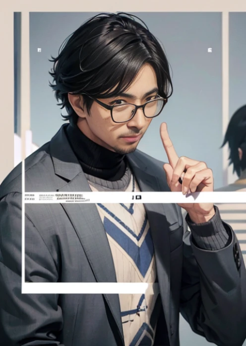 arafed man in a gray jacket and sweater pointing at something, a stock photo inspired by Harrington Mann, flickr, neo-dada, with pointing finger, nerdy appearance, promo photograph, typical cryptocurrency nerd, pointing index finger, intelligent man, with index finger, with nerdy glasses and goatee, raj koothrappali as saul goodman, man with glasses There's a man holding a microphone, ((tatsuro yamashita)), Gregg Araki, kazuki tanahashi, amazing, tatsuya endo, !! takeshi amano!!, masashi ando, tomohiro shimoguchi, yoji takeshige, I just walk, naoki ikushima