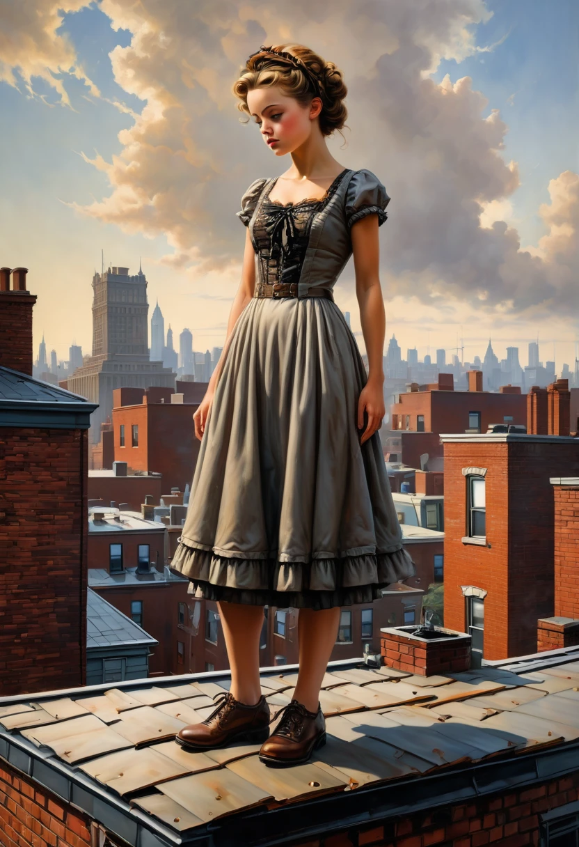 Person Standing on the Rooftop, by Bob Byerley, best quality, masterpiece, very aesthetic, perfect composition, intricate details, ultra-detailed