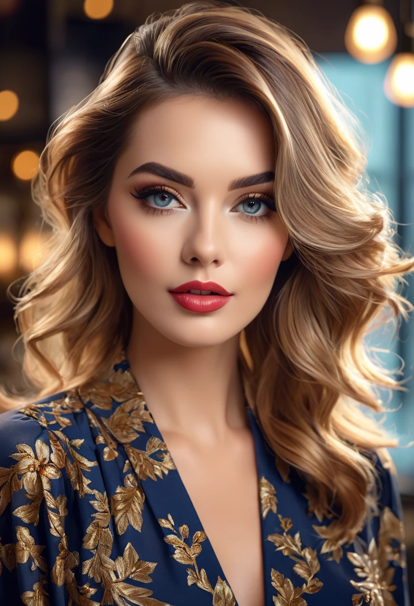 (best quality,4k,8k,High resolution,chef-d'artwork:1.2),Ultra-detailed,(Realistic,photoRealistic,photo-Realistic:1.37),portraits,Beautiful detailed eyes,beautiful detailed lips,extremely detailed eyes and face,long cils,cheveux brillants,peau brillante,stylish haircut and makeup,couleurs vives,studio lighting,Une mode impeccable,tenue vintage tendance,accessoires de mode,confident and elegant pose,fond sophistiqué et glamour,flare and bokeh effects.