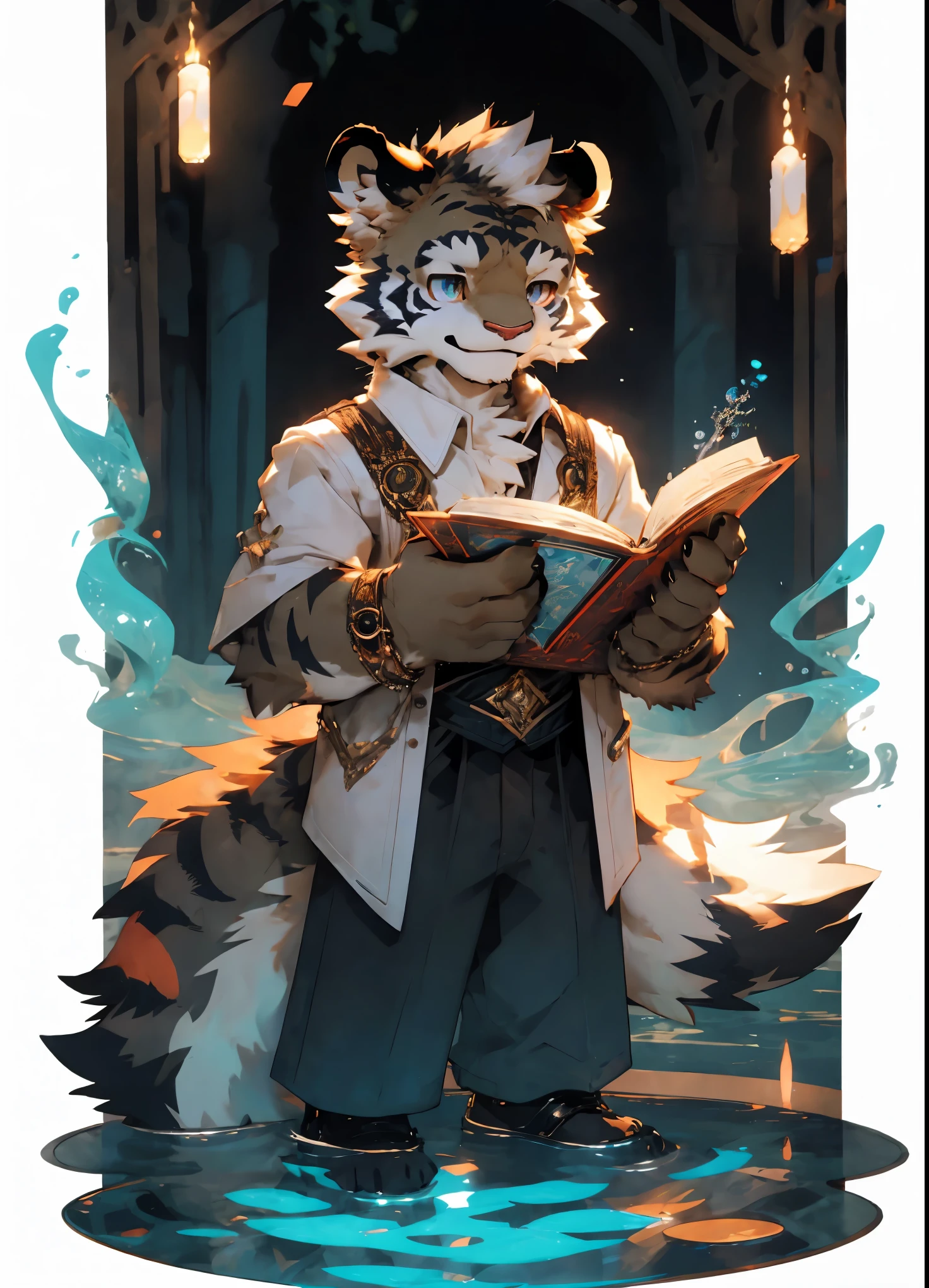 Black Tiger,Magician,Transparent hands,kindness,elder,water magic,Plush body,Fluffy tail