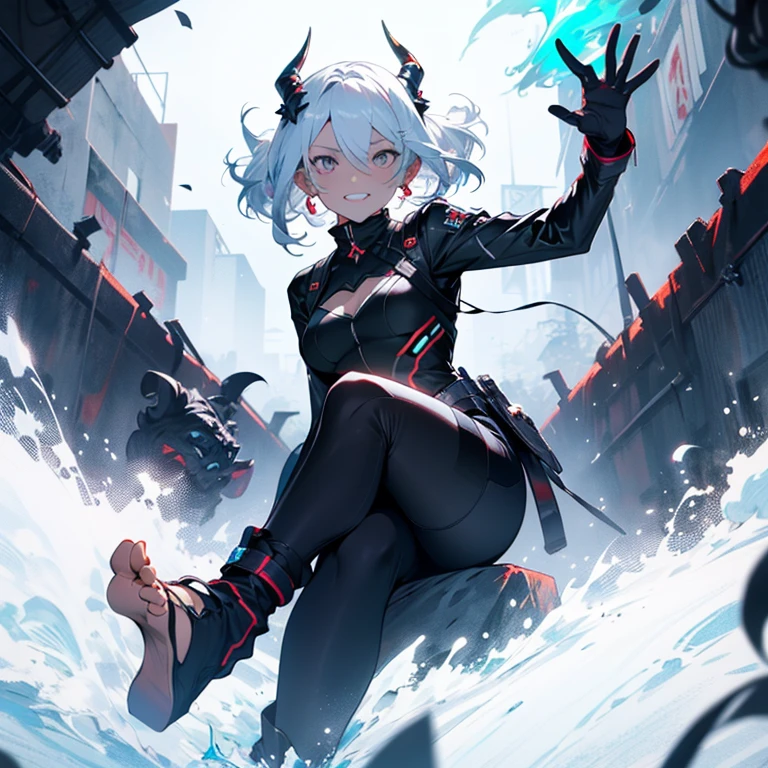 tick grass, garoto (lenda ) with feet facing backwards, roupas feita de folhas verdes, cabelo vermelho, sorriso evil , motado um porco do mato gigante, alto nivel de acabamento, luz e sombra, blue neon smoke, lindo, explosion of pleasure, featured on amiami, demon horns, alicization artgerm ---ar 9:16 Nijie