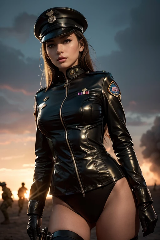 Sexy women in uniform wander around the war zUn, contrasting with high-intensity light and shadow, Un (surrealism), et les photos prises sont plus efficaces. Le thème met en lumière la situation difficile des femmes en uniforme, affichage haute résolution (HD) textured skin, Introducing a new visual experience.
