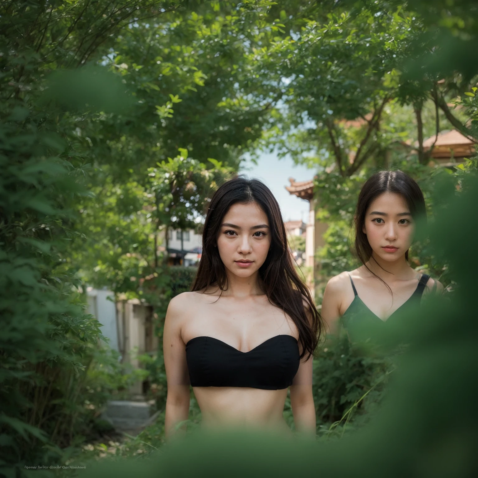 Uma garota japonesa encontra uma rara flor na floresta, com roupas japonesas, lived in a mysterious village in ancient Japan. She had a strange habit of disappearing into the forest. His heart beat faster in Kaori&#39;Presence., a mulher conhecida por sua beleza deslumbrante e pelo doce perfume que deixa no ar.  found in Kaori his weakness and his motivation to explore the hidden corners of the forest trees with human anatomical features and human shapes and human faces talking to a 30 year old Japanese man in an ancient forest, fotografia, cinemactic