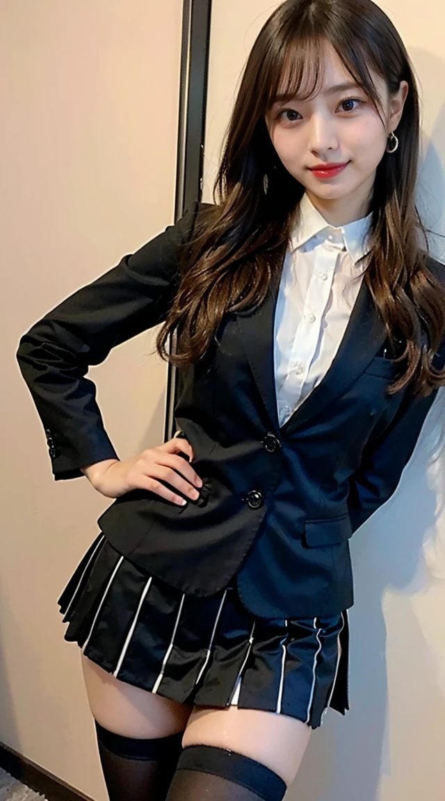 (photo practical:1.4), (hyper practical:1.4), (practical:1.3), (Smoother lighting:1.05), (Improving the quality of cinema lighting:0.9)、Natural light、Professional photos, practical portrait,(Japanese beautiful girl、15-year-old junior high school student),, Beautiful face and eyes, Very cute face, smile, vitality, vitality, (A sexy uniform with a wide open chest:1.2、The chest is open wide and her breasts are exposed、Her clothes are open and her naked body is visible、Showing her boobs、very beautiful small breasts、Beautiful cherry-colored areola、Erect nipples、Small butt、Shaved),The hem is short and the lower half of the body is visible、No underwear, (Chest Schoolgirl:1.4),  (district),, Portrait of sexy girl, (View from below:1.2)、School classroom、Scenes from class、No underwear、No underwear、No bra、