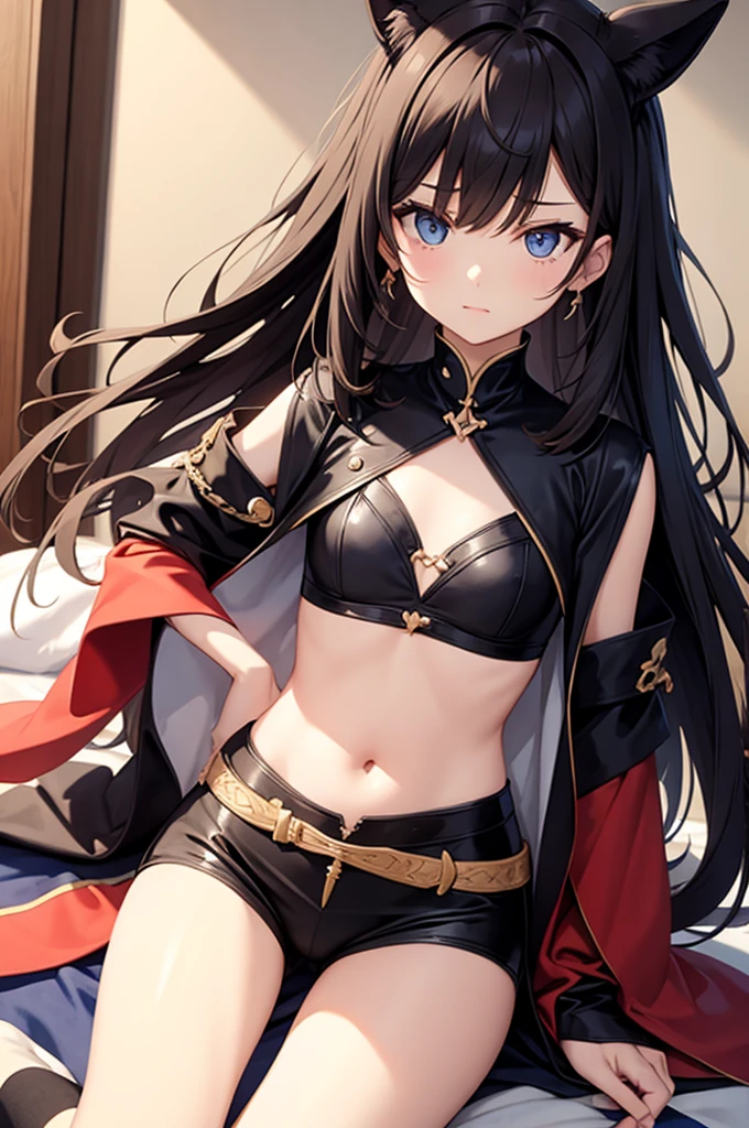 Kirito black egyptian dancer&#39;s clothing Long black hair Super big breasts Breast expansion Standing alone in the palace, Blushing and smiling at the camera 
