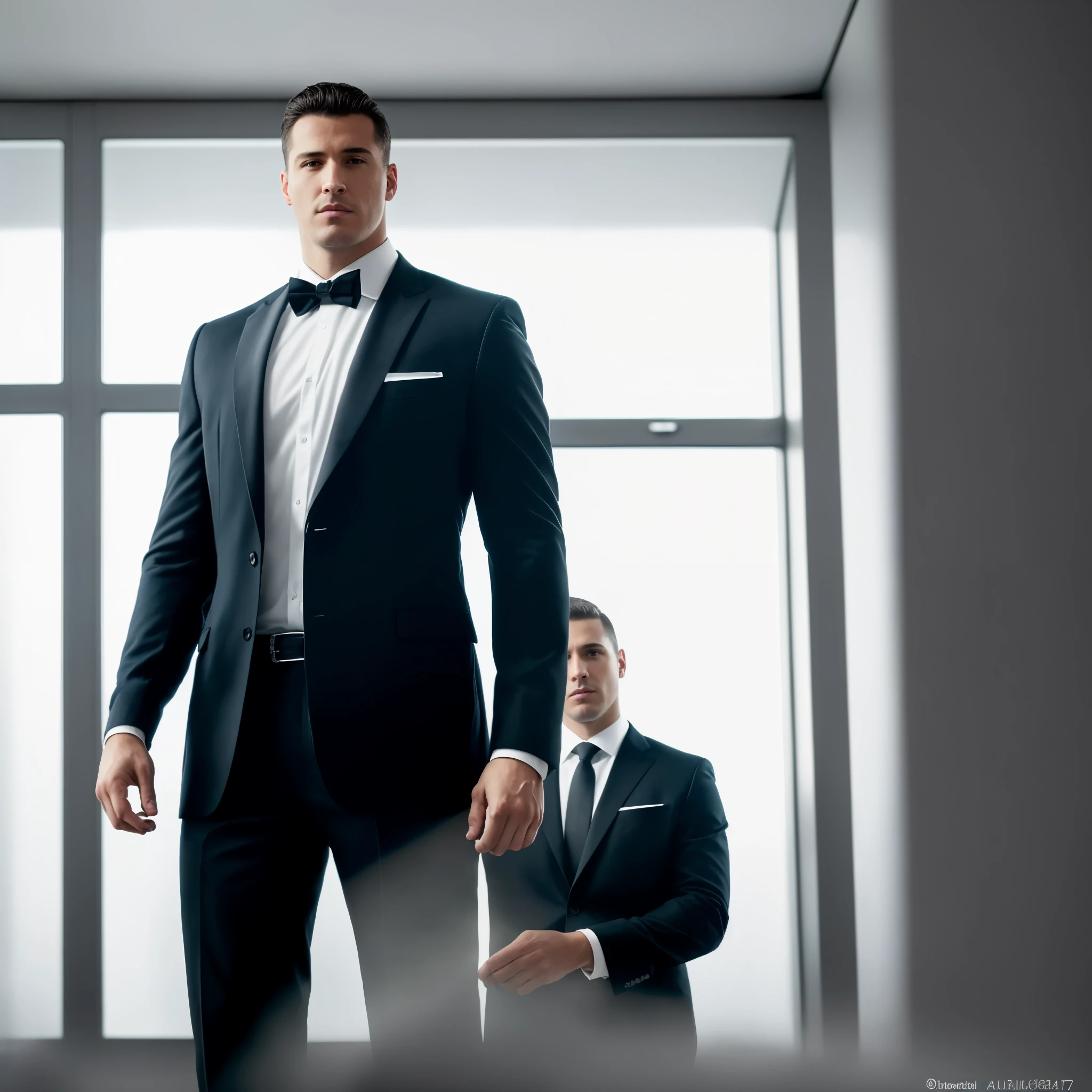 Man with a height of 1.90 meters, (( towering)), ((imposing)), ((well-built)), ((strong)), ((confident)), ((masculine)), Front view, selfie, high quality, iPhone photo, dressed in a tailored suit, ((impeccable)), ((elegant)), ((sharp)), selfie in the office, clear focus, volumetric lighting, detailed shadows, intricate textures, realistic portrait, ((cinematic)), ((dramatic)), ((exceptional quality:1.5)), ((photorealistic:1.5)), Canon EOS R5, Natural light, 4k, high definition, .RAW, Sony A7