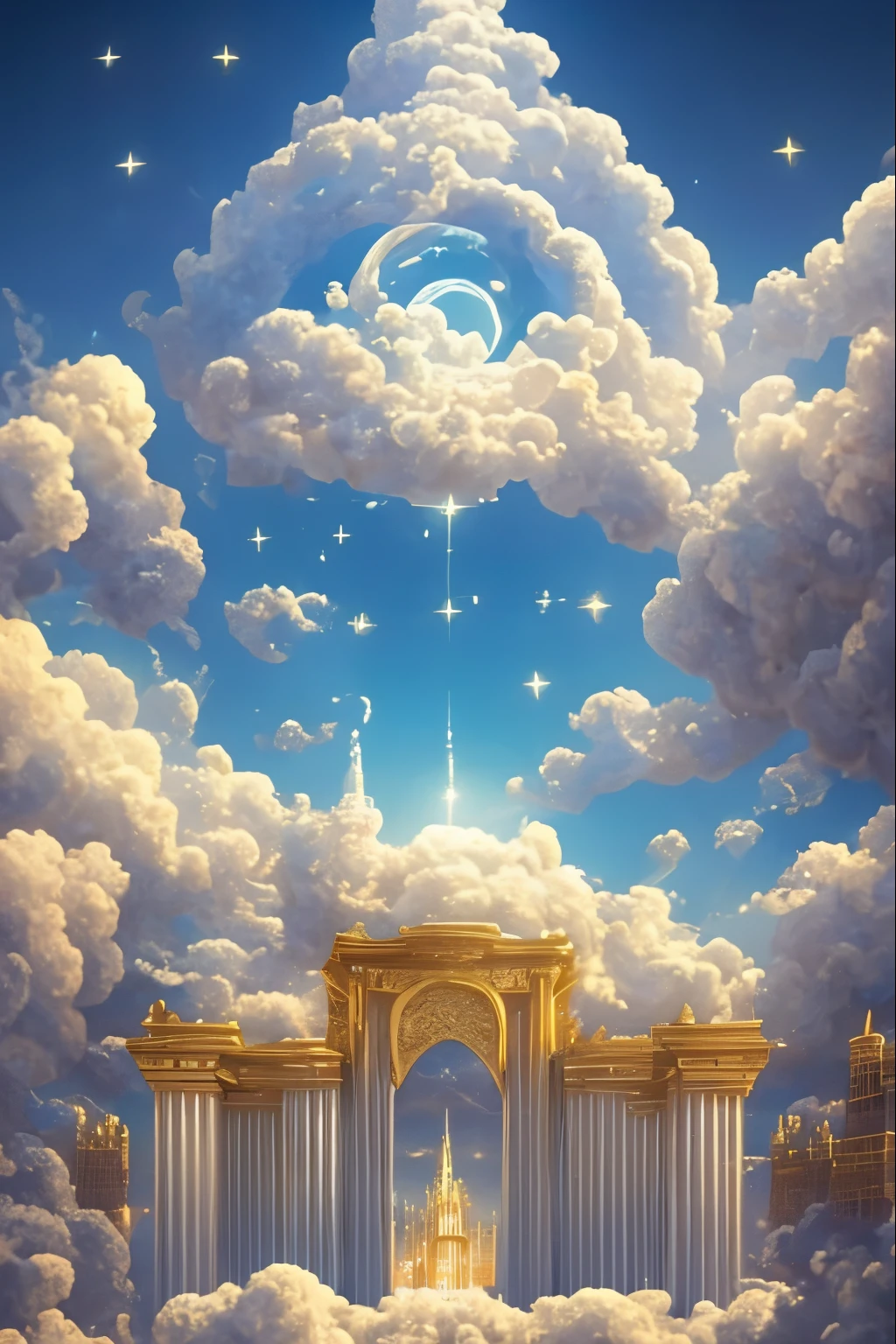 Cloud World, Flying angels, Majestic gate and pillars, sun, moon and stars, In heaven,
masterpiece, highest quality, Very detailed,
Sidon, Sidon style
(Realistic), Very delicate and beautiful, Depth of written boundary, Film Grain, Professional Lighting,
Photon Mapping, Radio City, Physically Based Rendering,
