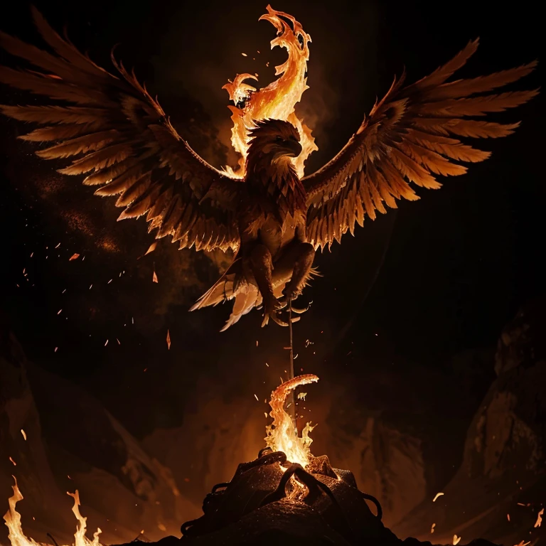 Una imagen en negri que lleve la palabra "A Untitled Tournament" con colores de fuego y un contorno de lava, while below the letters there is a simple red phoenix raising its wings upwards