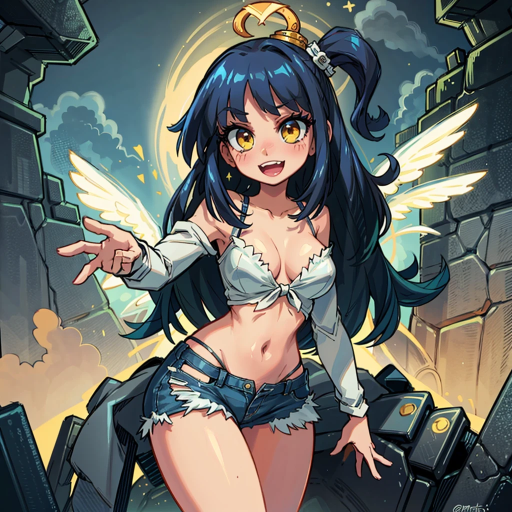 Obra prima, melhor qualidade, rtx, personagem original, retrato de uma bela mulher, adolescente, anos,standingn, high angle, wearing ripped jeans and white shirt,no-bra,casaco amarelo,cabelos rosas longos,olhos azuis, sorrindo, olhando para o telespectador, school scenario,middlebreasts, cintura fina, quadris largos, coxas grossas, bunda grande, open sky, anatomia perfeita,roupas perfeitas,boa anatomia, good composition, perfect hands,5 dedos,pose sensual,dinamic pose