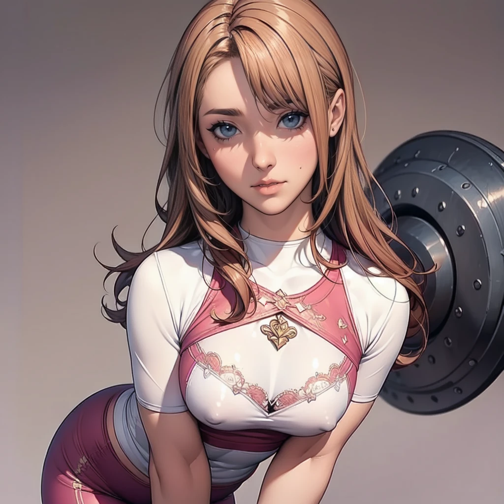 (8ก, 最high quality: 1.2), very detailed, thorough solution, (realistic, realistic photo: 1.37), portrait, High resolution RAW color photograph, arrested on the job, High resolution and beautiful, High resolution, 8ก Image Wallpaper, amazing details, large file size, very detailedbeautifulちびっこ女の子, very detailed face, (Finely detailed and super beautiful eyes:1.8), the nose has the correct shape., expressive lips, background is not blurred, one story, cute , realistic、 (movie scene,fantasy art,最high quality,high quality,High resolution,high quality texture,high detail,beautiful,Detailed,very detailedCG,Detailed texture,realistic representation of face,table top,before,dynamic,bold), (1girl):2 ,very detailed肌,curve,(covered nipples:0.9),beautiful breasts,big breasts,pale skin,pointed chest,erect nipples,(super thin hair),(super soft hair),(ultra straight hair),long flowing bangs,very light coppery amber hair,hair above one eye,(short gym clothes,under the chest:1.5),