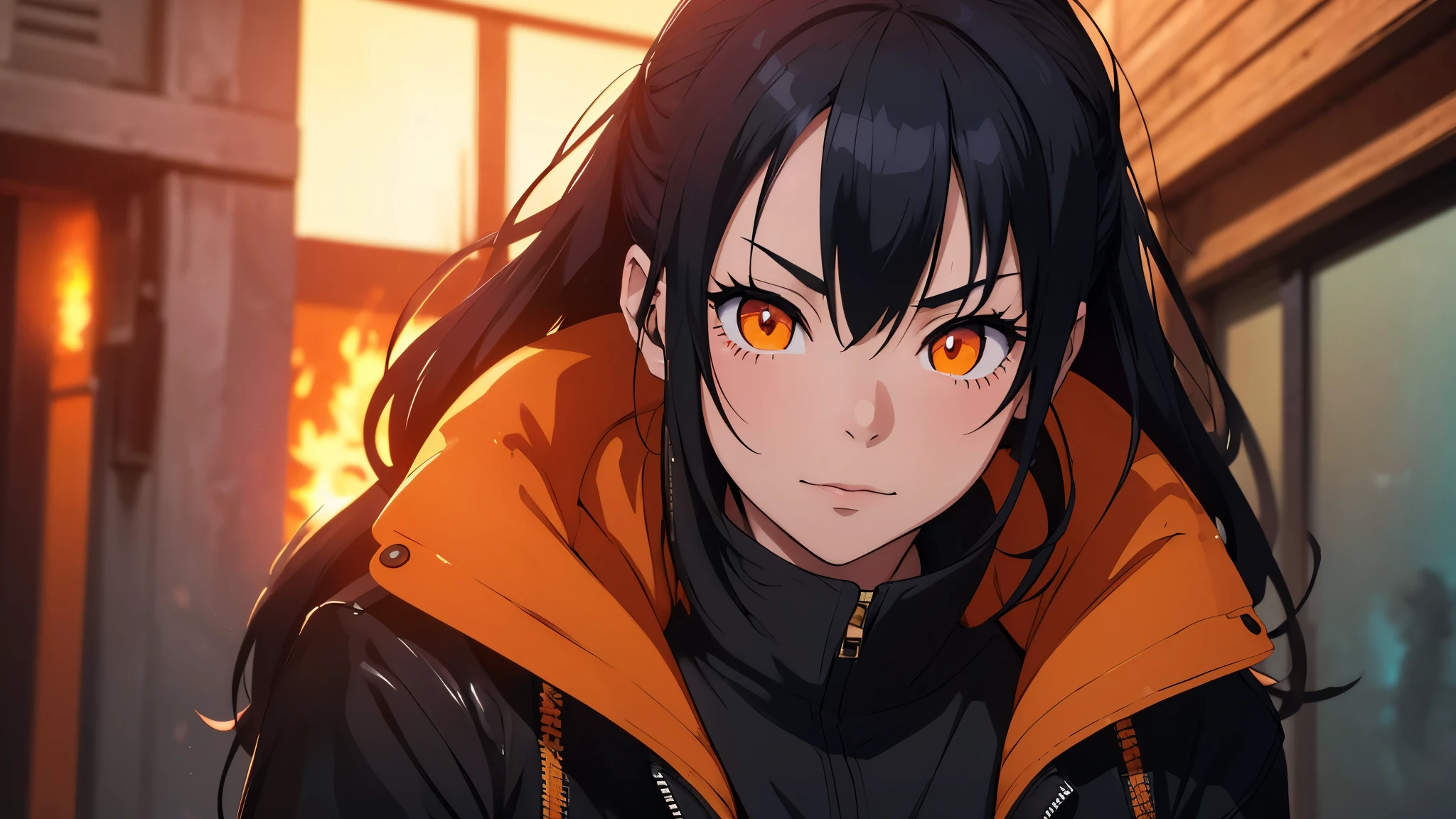 Tamaki Kotatsu from Fire Force, a beautiful girl in her late s with a model-like appearance. She has a slim figure with long legs, exuding cat-like grace. She is dressed in a micro bikini and a black leather jacket. Her pose is seductive and sexy, adding an NSFW element to the image. Art Medium: Detailed illustration with a touch of realism and vivid colors. Additional details: She is surrounded by smoke or fire effects, emphasizing her connection to fire. Her hair is flowing and vibrant, with fiery highlights. The background showcases a dark and mysterious atmosphere, further enhancing her allure. She possesses detailed eyes and lips, capturing her captivating gaze and alluring smile. Image Quality: (best quality, 4k, 8k, high-res, masterpiece:1.2), ultra-detailed, (realistic, photorealistic, photo-realistic:1.37), HDR, UHD, studio lighting, ultra-fine painting, sharp focus, physically-based rendering, extreme detail description, professional, bokeh. Art Style: Portraits, anime style. Color Palette: Warm tones with fiery hues, emphasizing shades of red, orange, and yellow. Lighting: Soft, warm lighting that accentuates the details of her face and body, casting gentle shadows that add depth to the image.