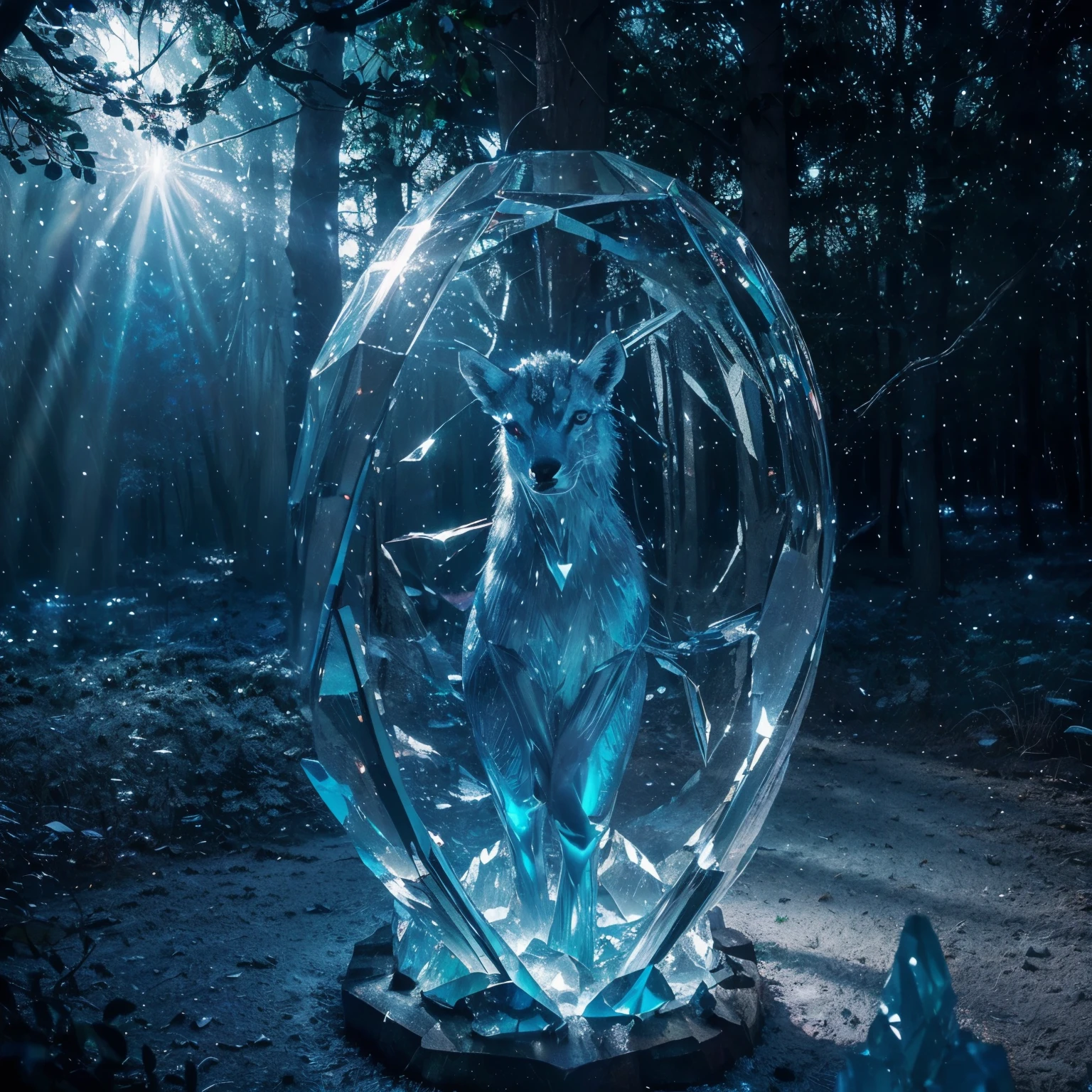 (large, vibrant) Loups de cristal, (high-res, vivid colors), (sparkling, crystalline sculptures), (majestic, glowing eyes), (luminous, moonlit forest), (ethereal, glowing crystals), (mysterious, magical atmosphere), (glowing moonlight), (enchanted, surreal), (mesmerizing, shimmering reflections), (intense, intricate details), (dreamlike, mystical), (whimsical, fantasy creatures), (captivating, otherworldly beauty), (serene, tranquil), (illuminated, ethereal glow), (crystal-clear, pristine), (magical, atmospheric lighting), (brilliant, iridescent tones), (mystery, enchanting), (craftsmanship), (glass-like textures), (intriguing, mythical), (frosty, crystalline fur), (fragmented shards of light), (captivating, frozen moments), (surreal, dreamy landscape), (exquisite, fine art), (stunning, surreal scenery), (dazzling, surreal effects), (mystical, enchanted beings), (fantastical, moonlit clearing), (enchanted, shimmering forest), (luminous, mysterious woods), (intricate, magical patterns), (whispering, mystical aura), (ethereal, enchanting atmosphere), (enigmatic, moonlight shadows), (ethereal, intricate ice formations), (translucent, sparkling beauty), (serene, radiant), (elusive, mythical creatures)