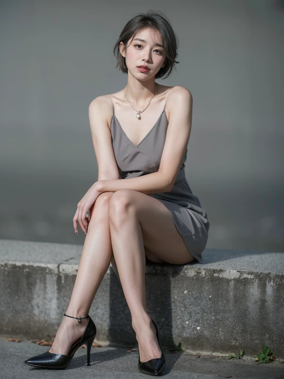 highest quality、8k Masterpiece、超A high resolution、(Photorealistic:1.3)、RAW Photos、1 girl、Silvery white hair、Glowing Skin、1. Super-beautiful Cyberpunk Soldiers、((Ultra-Realistic Details))、Portrait、Global Illumination、Shadow、Octane Rendering、8k、Super sharp、Beautiful breastetal、Cold colors、、Very intricate details、Realistic Light、CGSoation Trend、Beautiful Eyes、Shining Eyes、To the camera、Neon Details、20age、Very Short Hair、Too beautiful face、Intelligence、Obscene、wide shot、full body、Silver charm on the ankle、sexy、smile、Healthy Body、dress、sexy、Sexy