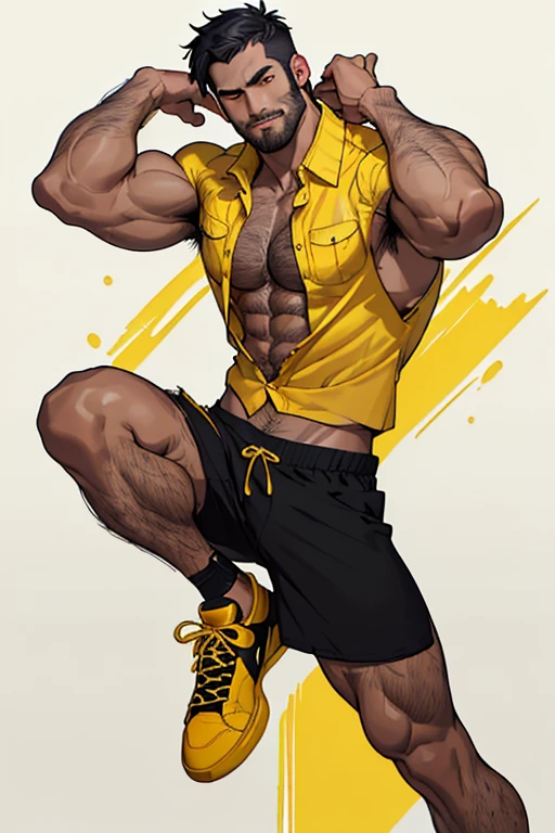 crie um personagem em 2d no estilo pixel art, negro ele deve ter cabelo afro, uma camisa regata amarela, white capoeira pants, bare foots