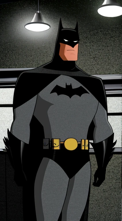 1 man, solo, Ben Affleck as Batman, tall, hunk, muscular, bulk, wide shoulder, photorealism, dark dirty grey suit, dark grey arms, ((no mask)), mask off, black hair, black gloves, best quality, masterpiece, high resolution:1.2, black cape, high detailed mask, high detailed suit, high detailed face, award winning, night time, a dark cave in the background, indoors