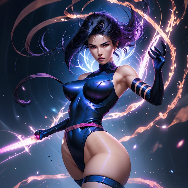 Psylocke, a captivating character with an enlarged and stunning visage, poses against a backdrop brimming with vivid effects. The exquisite details of her face are accentuated by the artist, Lu Dongjun, in this Guwiz-style artwork, assisted by Frank Franzeta in creative conception. The image, titled "Psylocke in the Realm of Effects," is meticulously created by Yang J, Ross Trunk, with a best-quality resolution of 1.2, showcasing the ultra-fine details.

Her expressive, large eyes radiate with a mesmerizing glow, as if possessing the ability to read