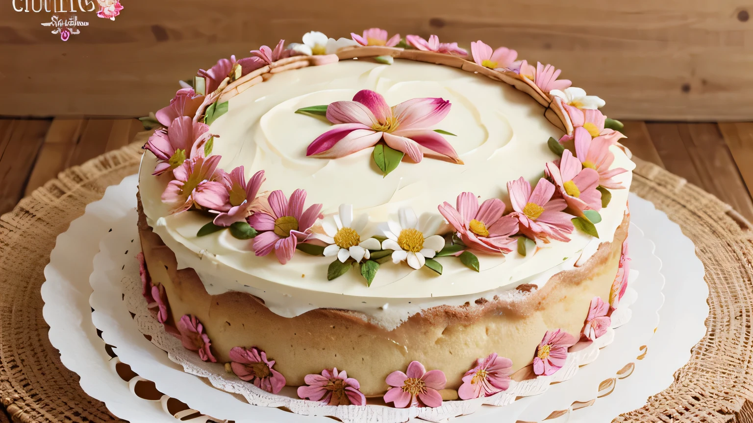 Torta dulce con adornos florales de azucar comestible