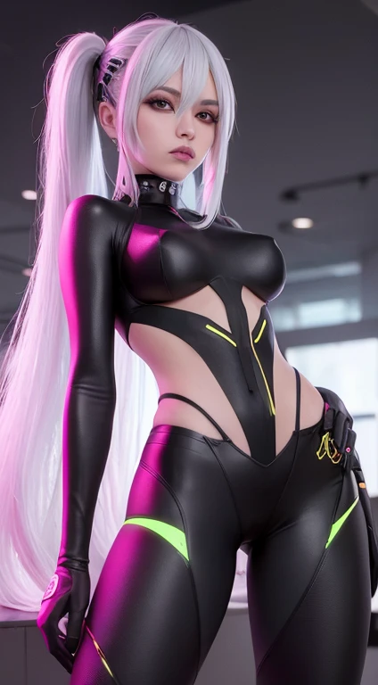 model shoot style, 20yo cyberpunk woman in a futurista cyberpunk city, intrincado, sci-fi, futurista, rosto feminino, detalhado eyes, cintura para cima, obra-prima da melhor qualidade, realista, detalhado, 8k, HDR, profundidade superficial de campo, Luz ampla, alto contraste, luz de fundo, areola, flash, Chromatic aberration, sharp focus, Foto colorida RAW