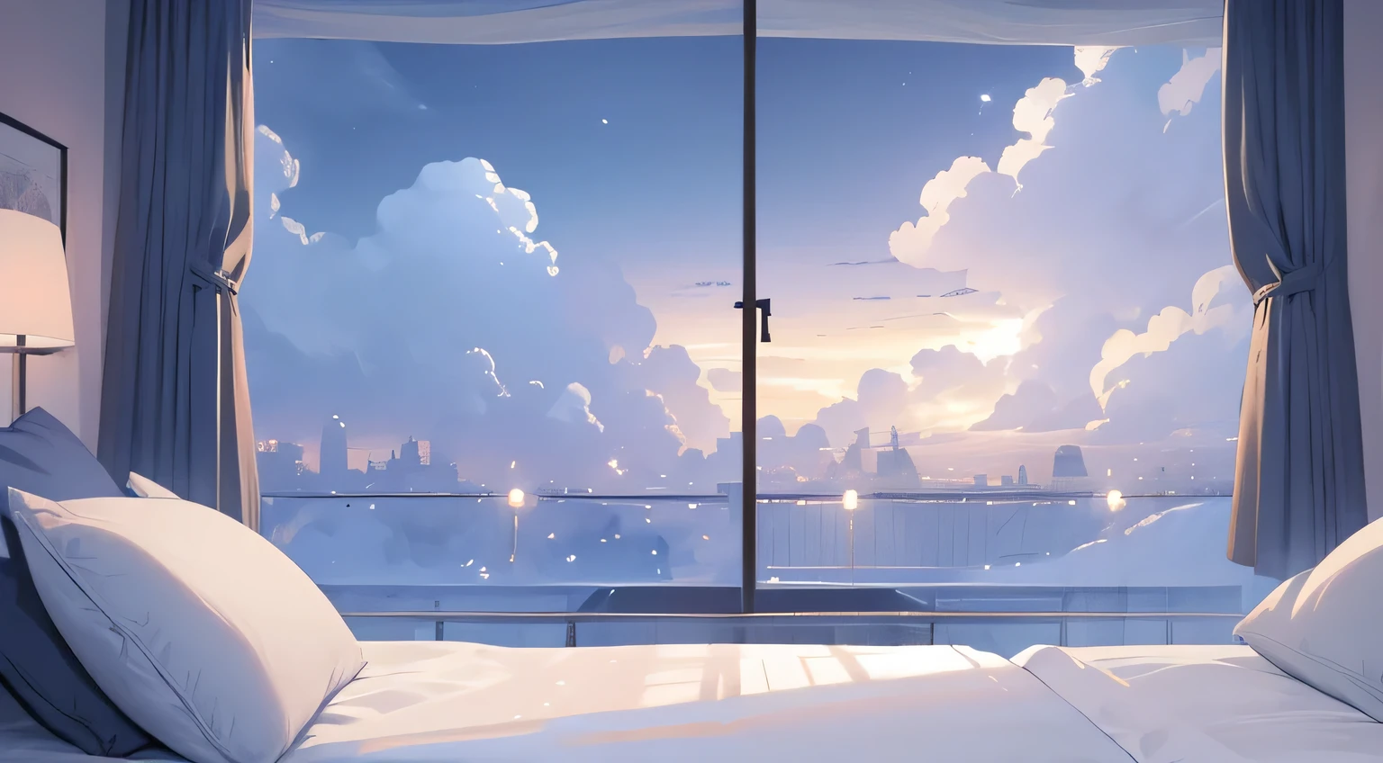 cloudy weather cloudy window sill view from the&#39;interior snowy view interior bed view view from bed illustration night d&#39;winter cloudscape landscape graphic top quality landscape