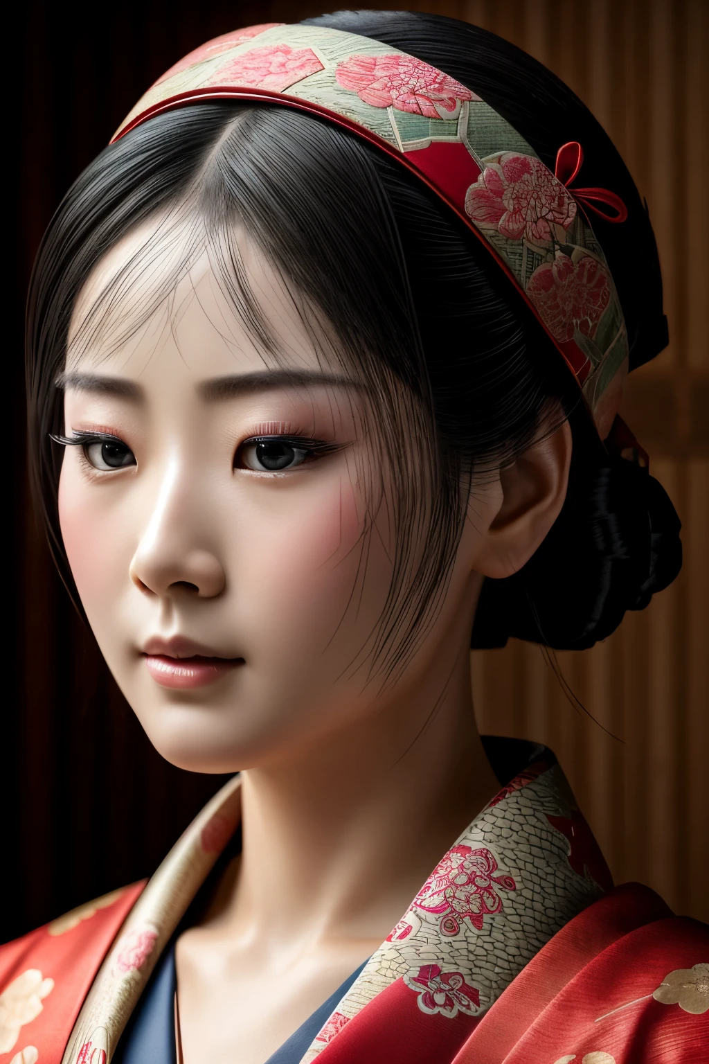 kimono, obi, (8k, RAW photo, best quality, masterpiece: 1.2), (realistic: 1.6), (masterpiece), (best quality: 1.0), (ultra hi-res: 1.0), detail, 40s, one, detail beautiful skin, detail room, ,realistic skin