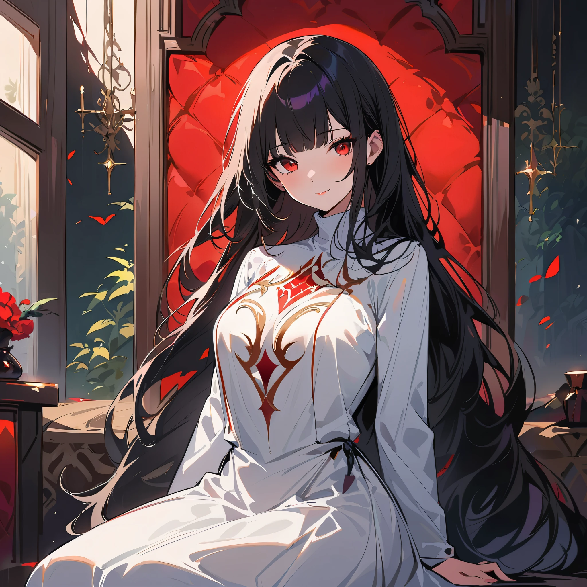 In the digital masterpiece on Pixiv, a strikingly beautiful and somewhat sinister woman is depicted with meticulous detail and top-quality artistry. Her defining features include long, flowing black hair styled with Korean bangs that frame her face elegantly. Her eyes are a captivating shade of red, adding an enigmatic allure to her appearance.
Dressed in a snug turtle neck top that accentuates her graceful neckline, she pairs it with a long swing skirt that drapes around her voluptuous curves, enhancing her feminine silhouette. The skirt flows elegantly as she sits in a relaxed posture, exuding a sense of quiet confidence.
Her expression is captivating—a soft smile playing on her lips, hinting at hidden thoughts or intentions. Her cheeks are adorned with an immense blush, adding a touch of warmth to her otherwise mysterious demeanor.
The scene is set against a living room background, adding a touch of realism to the digital artwork while highlighting the contrast between her ethereal presence and the familiar surroundings.
Overall, the artist has skillfully captured both beauty and intrigue in this portrayal of a woman with mesmerizing features, inviting viewers to delve into the complexity of her character within the immersive setting.