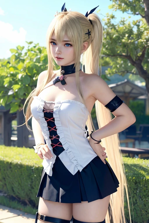 Marie Rose, anime girl with blonde hair and hair ornament, artwork in the style of guweiz, photorealistic anime girl render, photorealistic anime, Hyper realistic anime, Anime. Soft lighting, soft portrait shot 8 k, Realistic anime art style, 3 d anime realistic, 8K Art Germ Bokeh, Anime Realism Style, kawaii realistic portrait, Beautiful Anime Portraits、wearing gothic clothes、wearing gothic accessories、