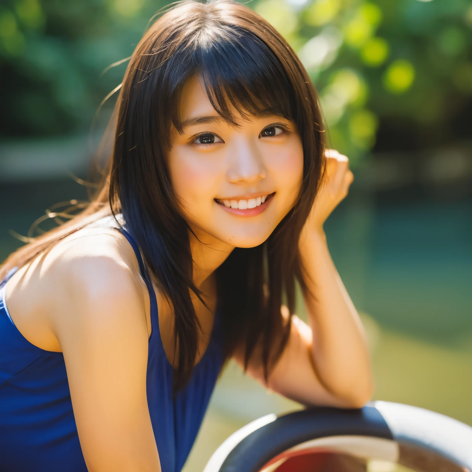 ((masterpiece)),((highest quality))),((High resolution)),((Genuine,)) two, Identical twin sisters, (((Indistinguishable, Beautiful girl who looks exactly like)) 20-year-old, bangs, smile, tube top