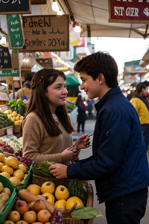 a girl meets a boy at the market