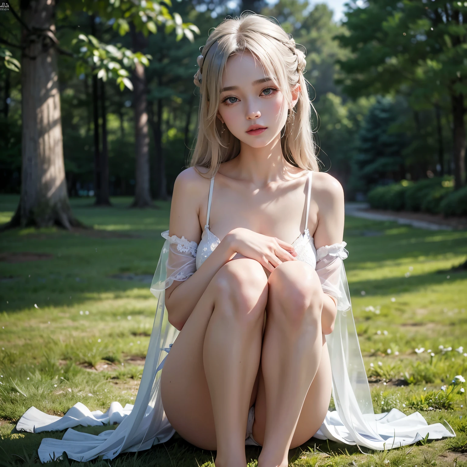 (​masterpiece:1.3), (8K, Photorealsitic, Raw photography, Top image quality: 1.4), rear view, Russian, (1girl in), ((a beauty girl:1.6)), Beautiful toned body, sheer lingerie、(((Size C Cup East West Shaped Bresets, Perky Breasts)))、((String cyan see-through panties)), string panties that adhere to the lines of the body (White see-through sheer clothing), beauitful face, (Lifelike face), Beautiful hairstyle, realisticeyes, Eyes in Beautiful Details, (real looking skin), Beautiful skins, enticing, 超A high resolution, A hyper-realistic, high detailing, the golden ratio, (Detal Face:1.2), see the beholder,masutepiece, Best Quality, Ultra-detailed, finely detail, hight resolution, Composition of the whole body、Glossy thighs、(8K、top-quality、​masterpiece:1.2)、(realisitic、Photorealsitic:1.37)、ultra-detailliert、top-quality、超A high resolution、professionally lit、Photon mapping、Radio City、physically-based renderingt、Cinematic lighting、depth of fields, Focusing, Sun'rays, Good composition, (Bokeh:1.2),(((1 girl of 20 years))), Double eyes、on all fours, Open Legs Pose、Bold legs open、Beautiful detailed eyes, Natural Color Lip, Photorealsitic、realisitic、solo、Photorealsitic、top-quality、extra detailed face、extremely detailed eye and face、beautiful detailed eyes、hair messy、Floating hair、Platinum hair、Wavy hairstyle、Middle hair、(extremely details CG、8K Picture Wallpaper)、(extremely delicate and beautiful)、(​masterpiece)、(top-quality:1.0)、(超A high resolution:1.0)、beautiful  lighting、realistic shadow、[hight resolution]、Detailed skin、ultra-detailliert、detailed faces and eyes、Realistic eyes、Sharp pupils、beauitful face、plein air、blurry backround、shinny skin、Blunt bangs、Super high quality photos, The 8k quality, Outdoors, Full body composition, looking in camera, 19 years old