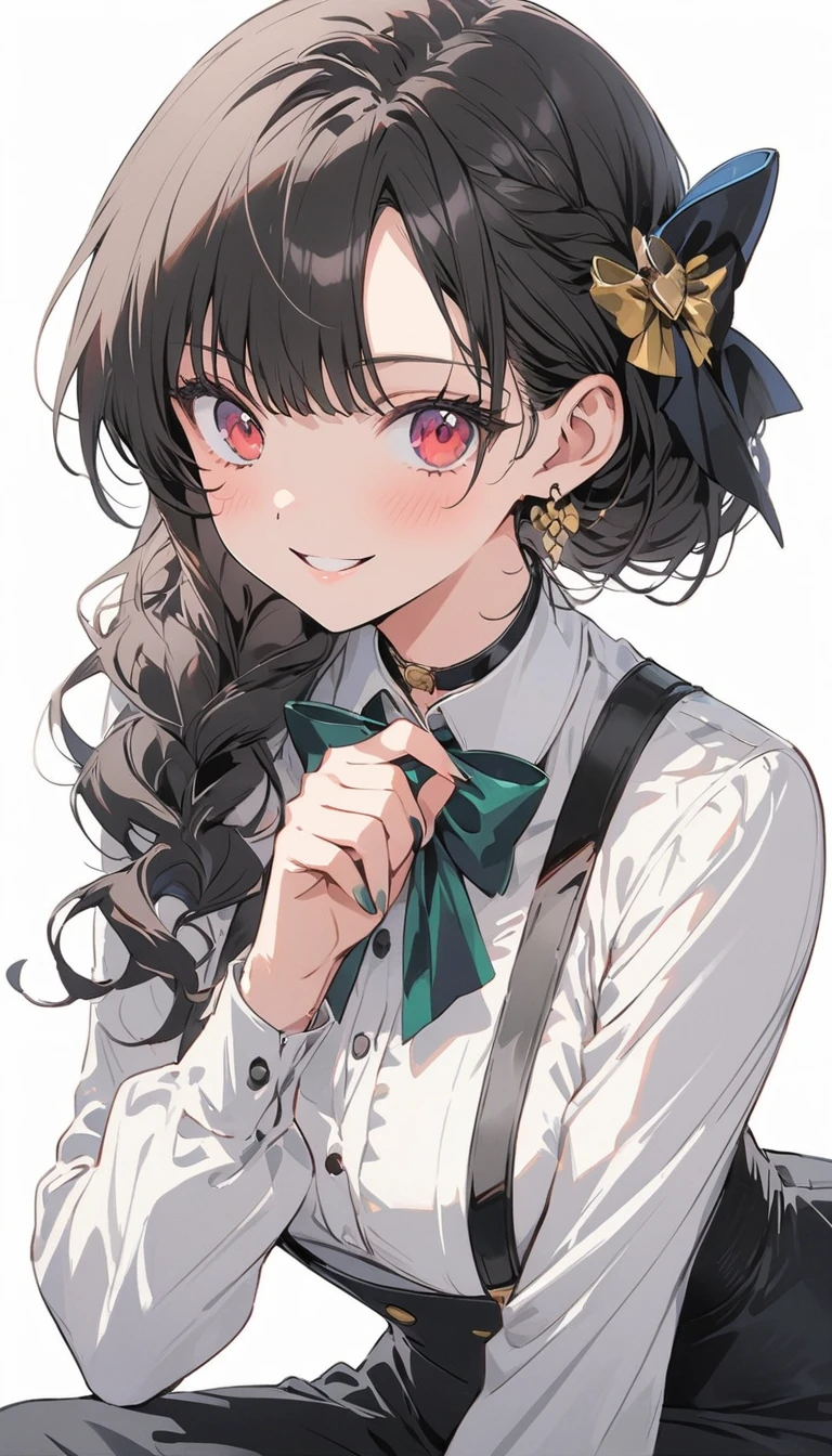 (highest quality、masterpiece、High resolution、detailed)Anime Style、flat style、(detailedな目、Beautiful Face),  1girl,
BREAK
//Fashions 
Vintage Chic,
Create a retro-inspired look with a vintage chic costume featuring a bow tie and suspenders, Start with a tailored vest or waistcoat in a classic color like black, navy blue, or charcoal gray, Pair it with high-waisted trousers or a pencil skirt for a polished silhouette, Add a crisp white button-down shirt and accessorize with a colorful bow tie for a pop of personality, 
BREAK
Layer on a pair of matching suspenders for a stylish and functional touch, Complete the ensemble with polished oxford shoes or loafers and style your hair in soft waves or a sleek updo, This vintage-inspired costume is perfect for themed parties or cosplay events, channeling the timeless elegance of old Hollywood glamour,
BREAK