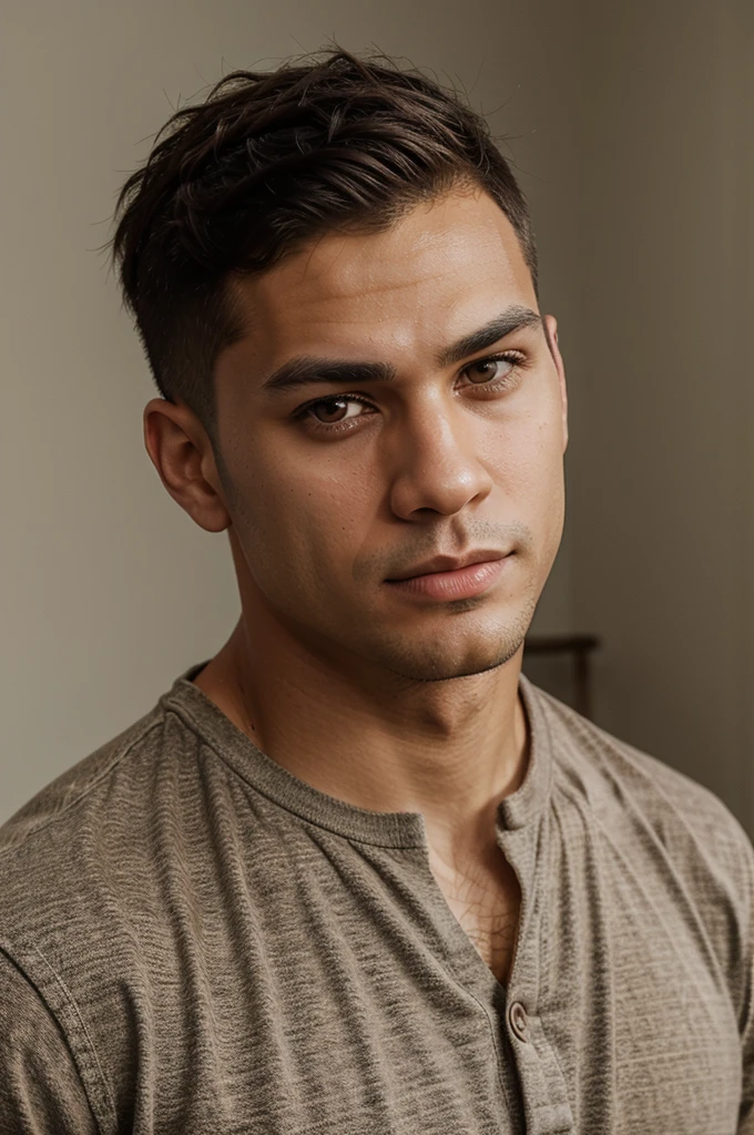 portrait image, mixed-race guy, no beard, perfect brown eyes, perfect jawline, fade haircut, dressed in casual wear, looking straightly