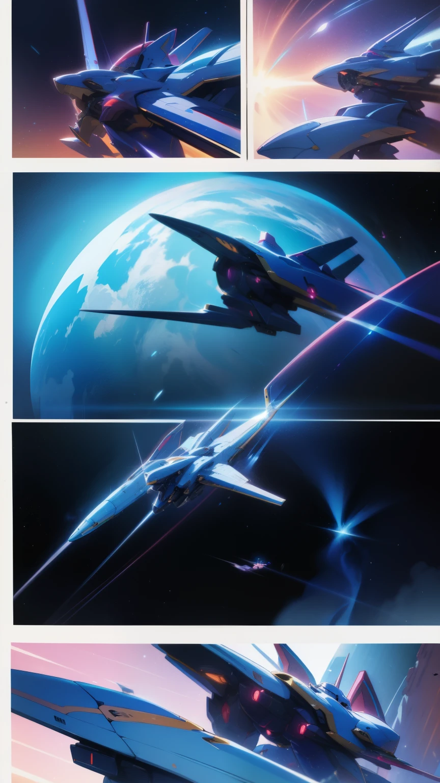 Anime Macross F battle scene with high definition images,
Detailed and vivid representations,
Exquisite photo quality, please,
Splendidly rendered explosions in the night sky,
Shines and gleams of spaceship armor,
Graceful curves and dynamic poses of Valkyrie fighters,
Clear lines and intricate details, a feast for the eyes,
Color palette rich and vibrant,
A truly immersive experience in the world of Macross F.