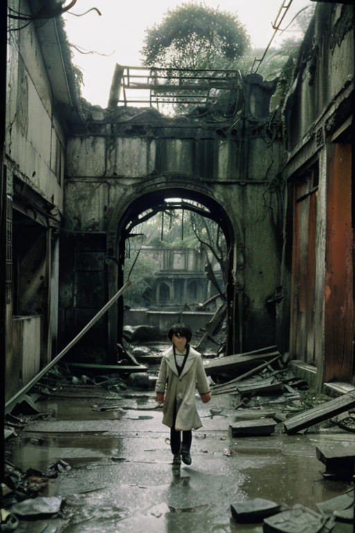 amusement park,moss,Collapse,Devastation,Inside the ruins is narrow,Showa,Glasses,Women,adventure,Black and White,