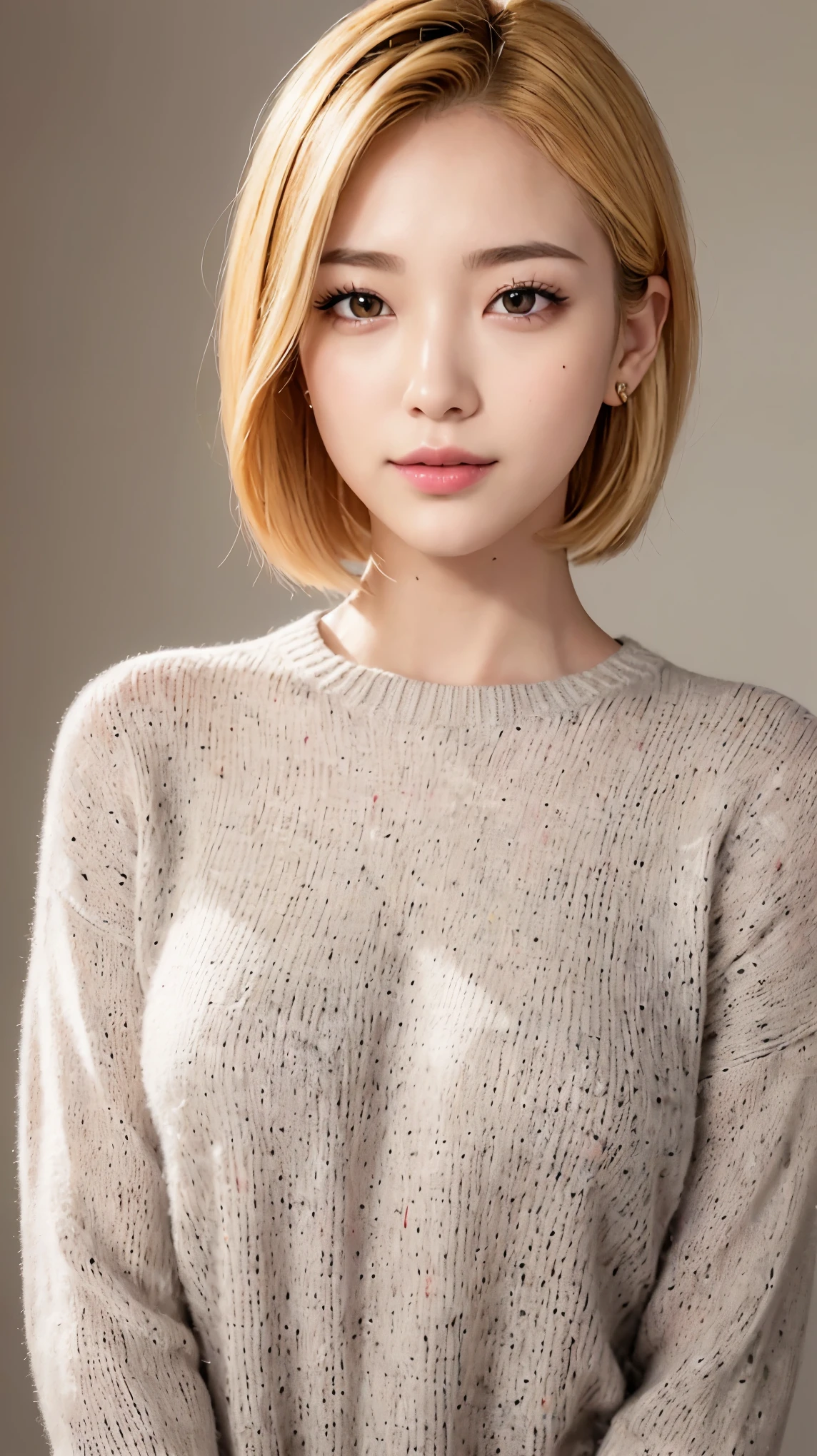 1girl,face,white background,Boyfriend Bob hairstyles, breasts, sweater