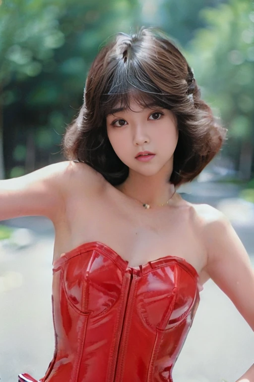 (masterpiece、Realistic、超A high resolution、high quality:1.2)、 1 person, (young),(Without makeup), Black-haired, Portrait, (Whole Body Ezbian) , old photograph, 80s Style , Dynamic Pose, studio, (seikomatsuda:1.2), handcuffs, BDSM, slave, (Rubber red corset:1.3), Red collar, Browsing Caution, ((最high quality、16K、masterpiece:1.3))、Sharp focus:1.2、Beautiful Japanese woman with a perfect figure:1.4、18-year-old, Wet body:1.5、Highly detailed face and skin texture、Detailed eyes、short hair, Small breasts, Camel Toe