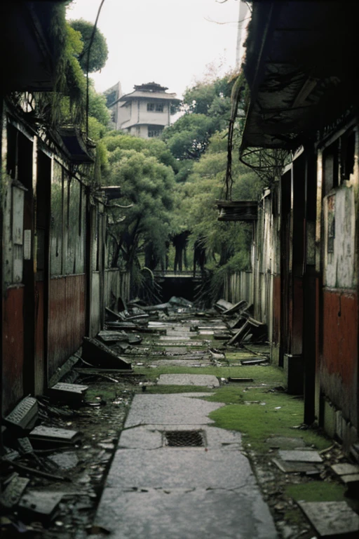amusement park,moss,Collapse,Devastation,Inside the ruins is narrow,Showa,Glasses,Women,adventure,Black and White,