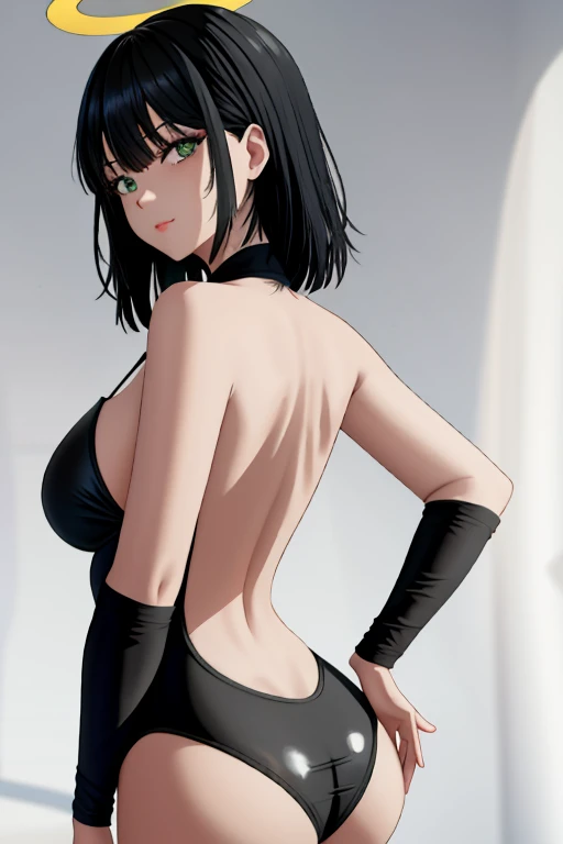 Obra maestra, mejor calidad, ultra detallado, 1 chica, animal_orejas, CULO, Backless_leotard, doblado_encima, negro_leotard, negro_muslos, senos, cerrado_boca, Dutch_angle, falso_animal_orejas, de_behind, gris_Background, cabello_Bien, halo, heart, leotard, luz_rubor, Largo_cabello, mirando_en_espectador, mirando_Back, bajo_alas, medio_senos, rosa_cabello, rosa_halo, playboy_Bienny, conejo_orejas, simple_Background, soltero_side_Bien, sonrisa, solo, Sin tirantes, Sin tirantes_leotard, muslos, muy_Largo_cabello, blanco_alas, alas, yelbajo_eyes, big ass, t back, thong, green eyes
