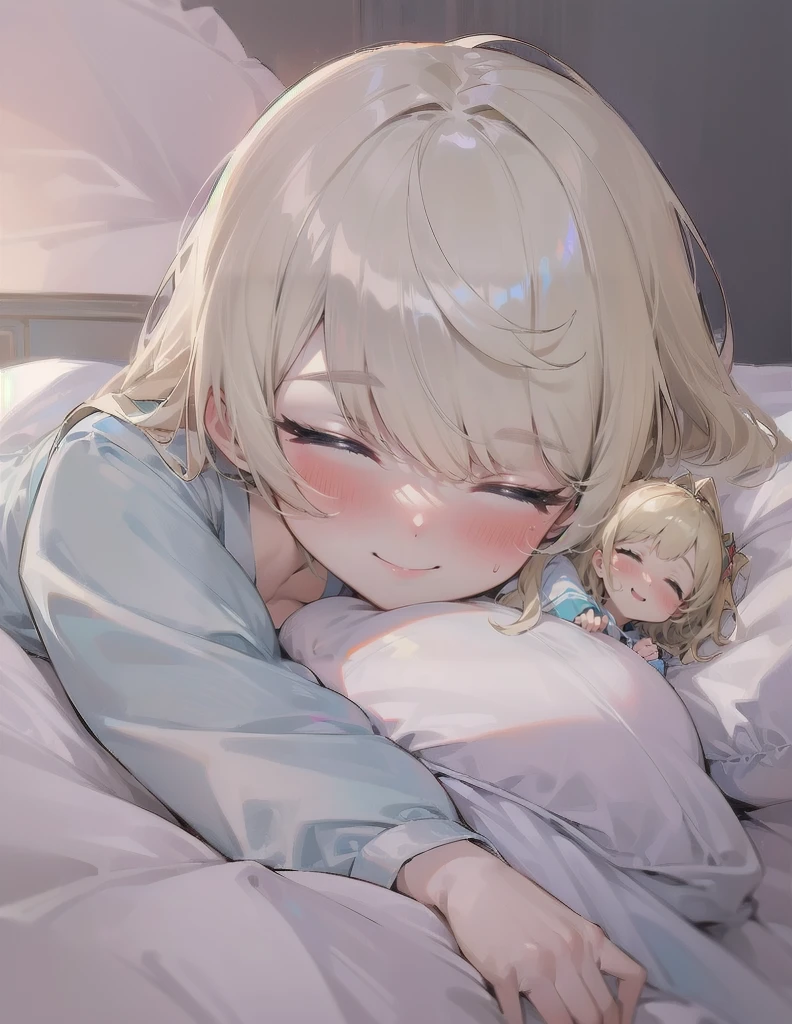 masutepiece, Best Quality, 1 girl, Solo, effect, Dark background, Sleeping in bed with a happy face