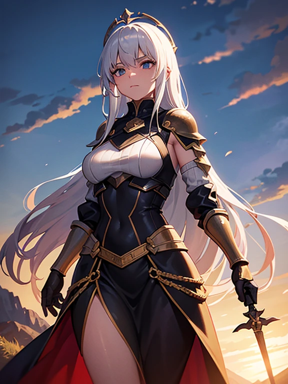 a close up of a woman in armor standing on a cliff, full portrait of magical knight, gorgeous female paladin, beautiful female knight, female knight, alluring elf princess knight, armor girl, of a beautiful female knight, 2. 5 d cgi anime fantasy artwork, epic fantasy art style hd, girl in knight armor, elf princess knight, fantasy paladin woman, big medieval city in background