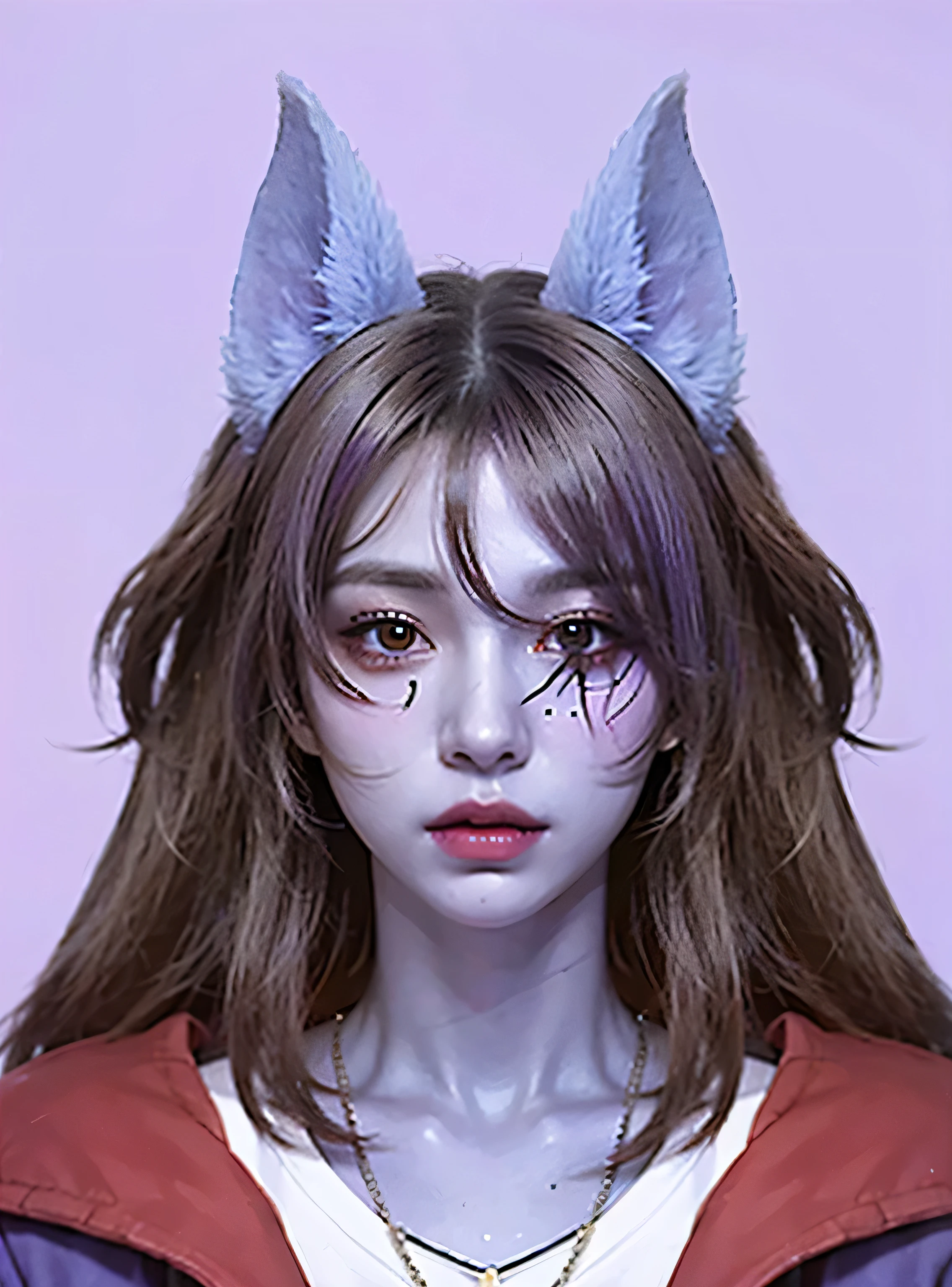 a man with bat ears and bra top, hiperrealista, commission for high resolution, ((Purple skin)), demon anime man, demon man, seis olhos, Purple colored skin, vestindo um sobretudo cinza, multiple eyes, dragon skin